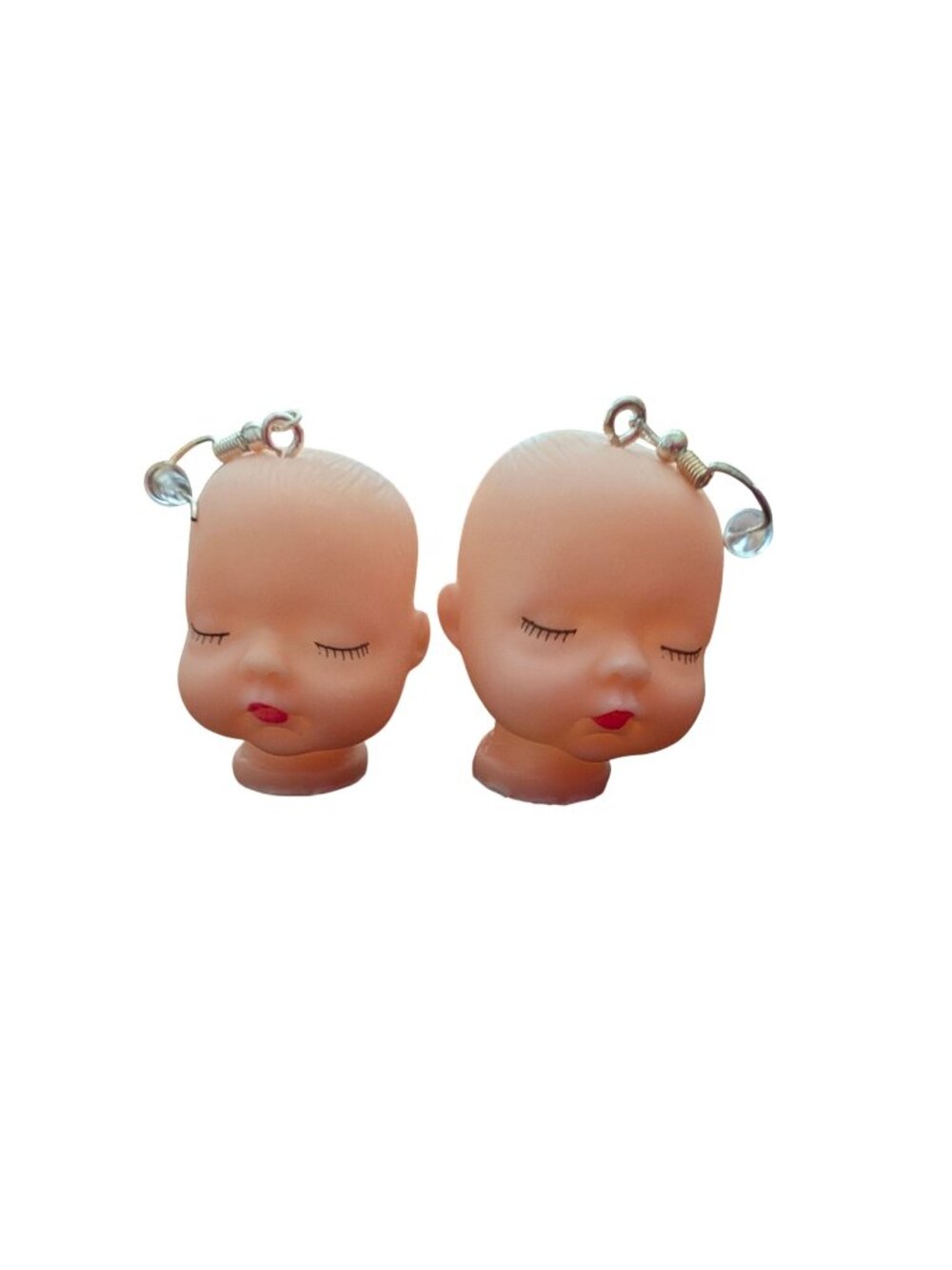 Unique Doll Head Earrings With Sleepy Eyes & Red Lips Quirky Statement Jewelry F